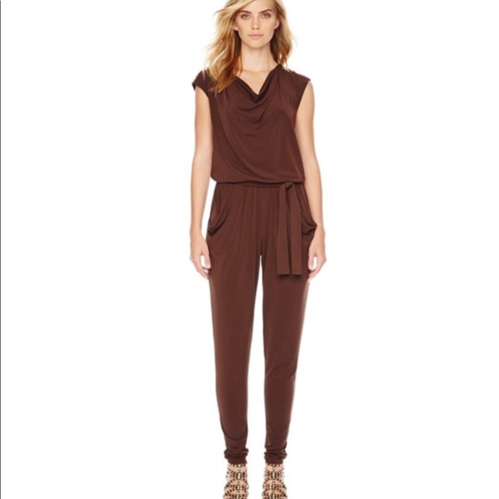 MICHAEL KORS CHOCOLATE JERSEY GOLD STUDDED JUMPSUIT ROMPER SZ LARGE